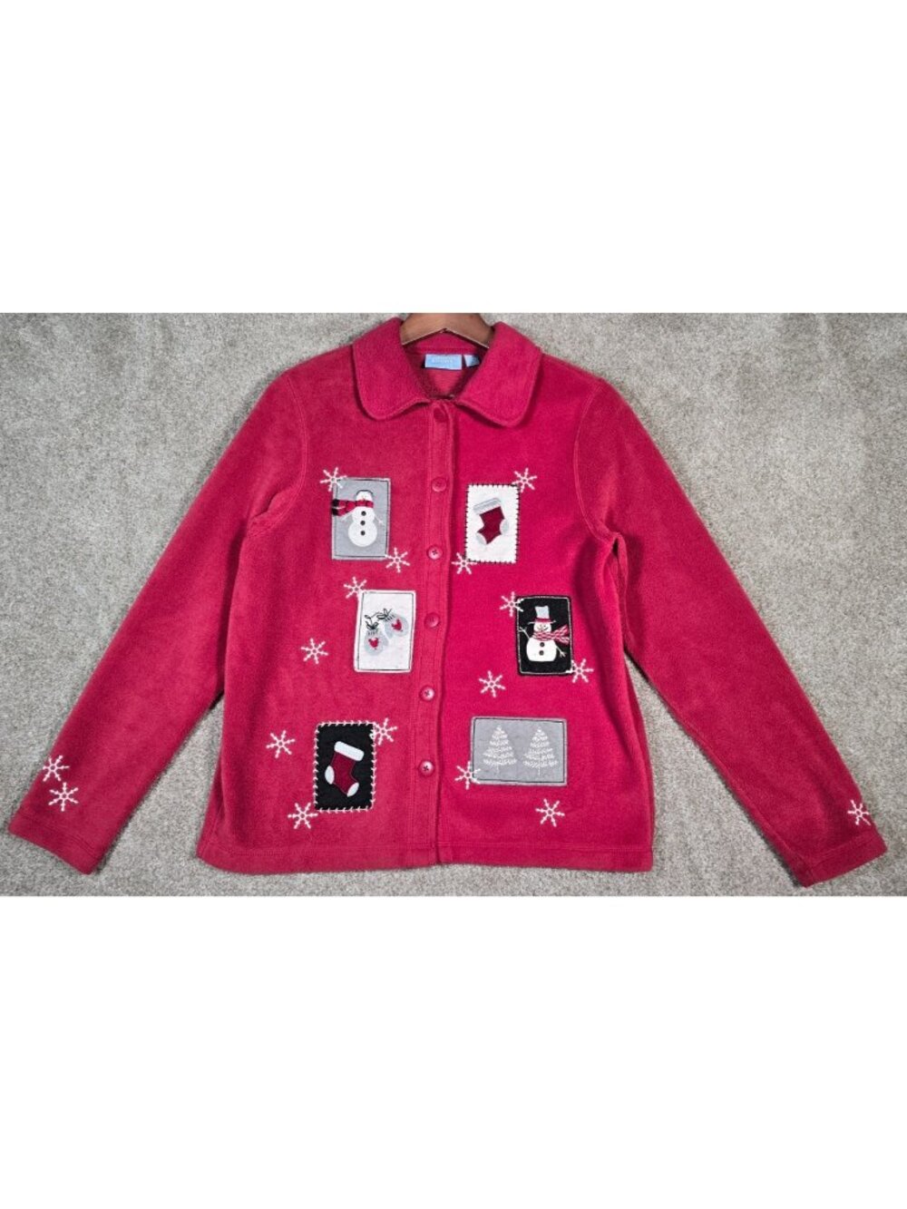 Croft & Barrow Sport Christmas Fleece Jacket Snowman Applique Embroidery Women S